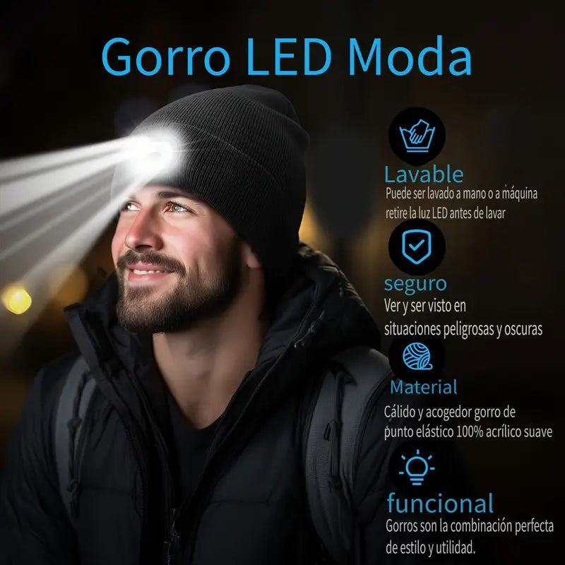Gorro reproductor de música con linterna