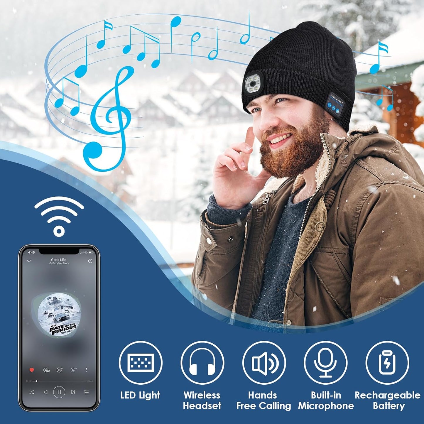 Gorro reproductor de música con linterna