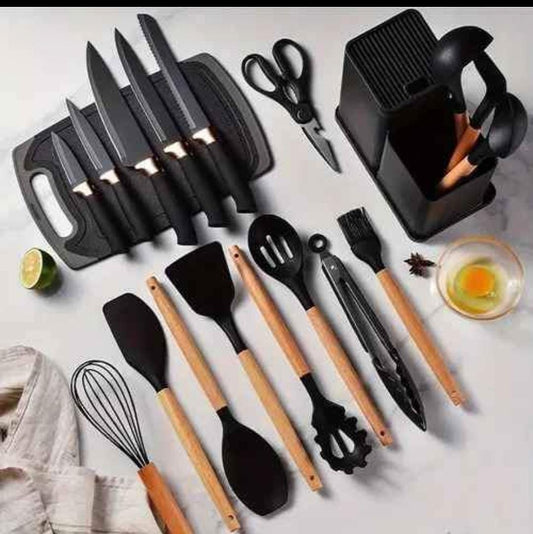 SET DE UTENSILIOS, CUCHILLOS Y TABLA 🥄✂️🔪